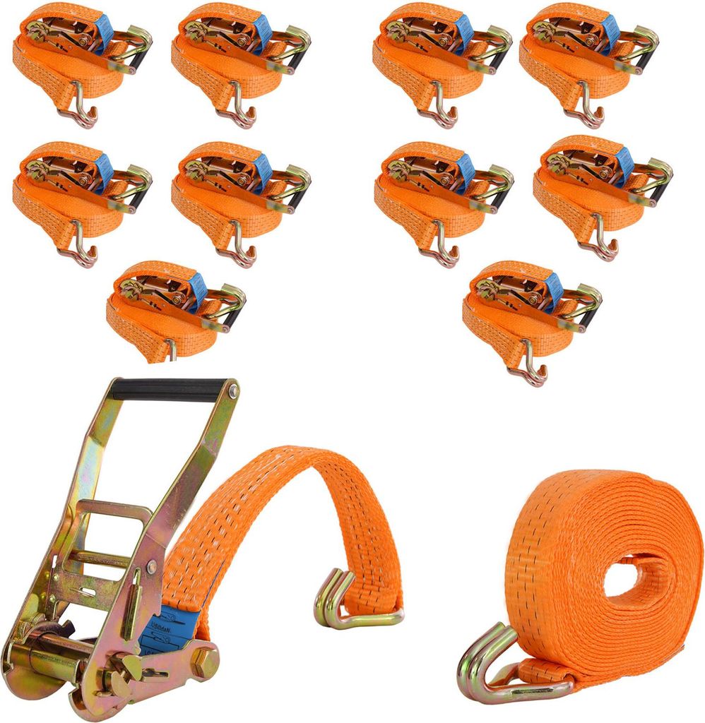 10x Spanngurt mit Ratsche Zurrgurt 6m 3000kg 3to 2-tlg. 35mm / GS orange