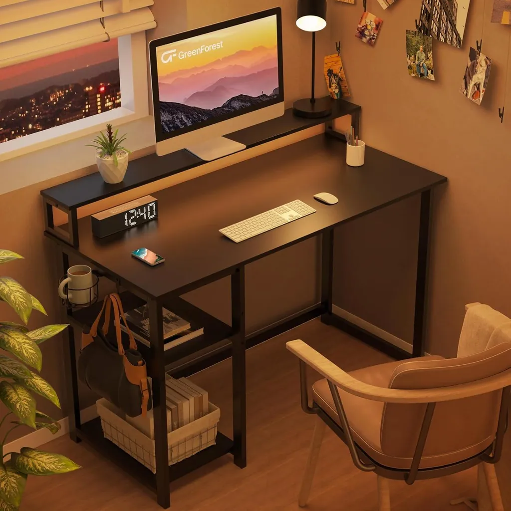 Bureau Gaming Noir 100x50 - Support Écran pour Gain de Place - 8