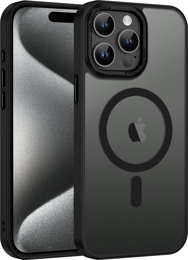 Handyhülle für iPhone 15 Pro Max Hülle MagSafe kompatibel mit Metall Kamerarahmen Magnet Case TPU Kantenschutz