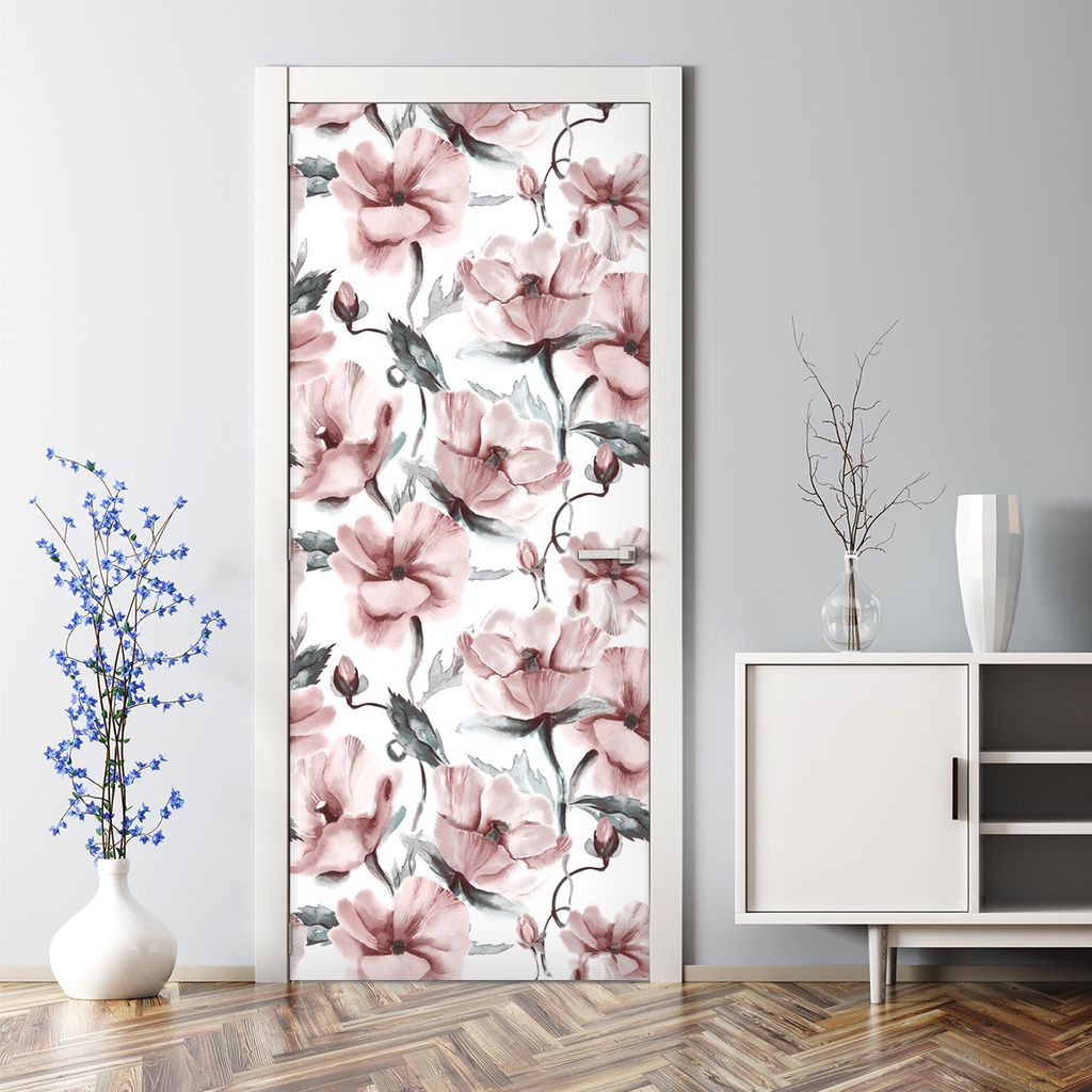 Dekorative Türposter Aufkleber Türsticker selbstklebend Klebefolie Blumig rot grau weiß 85 x 200 cm