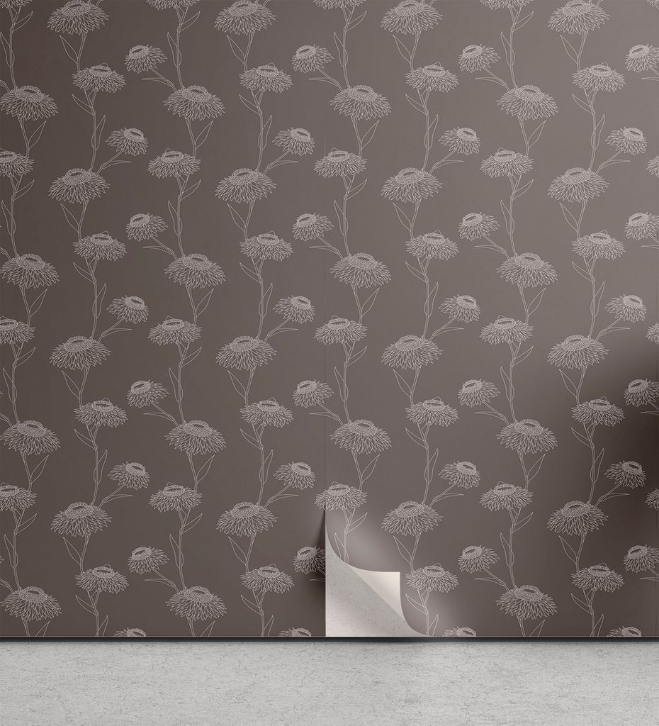 ABAKUHAUS Taupe abziehbare & klebbare Tapete für Zuhause, Chrysanthemum Flowers, selbstklebendes Wohnzimmer Küchenakzent, 33 cm x 90 cm, Taupe