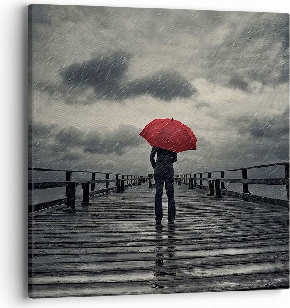 Bild auf Leinwand - Leinwandbild - Meer Brücke Sturm - 40x40cm - Wand Bild - Wanddeko - Wandbilder - Leinwanddruck - Bilder - Kunstdruck - Wanddek...
