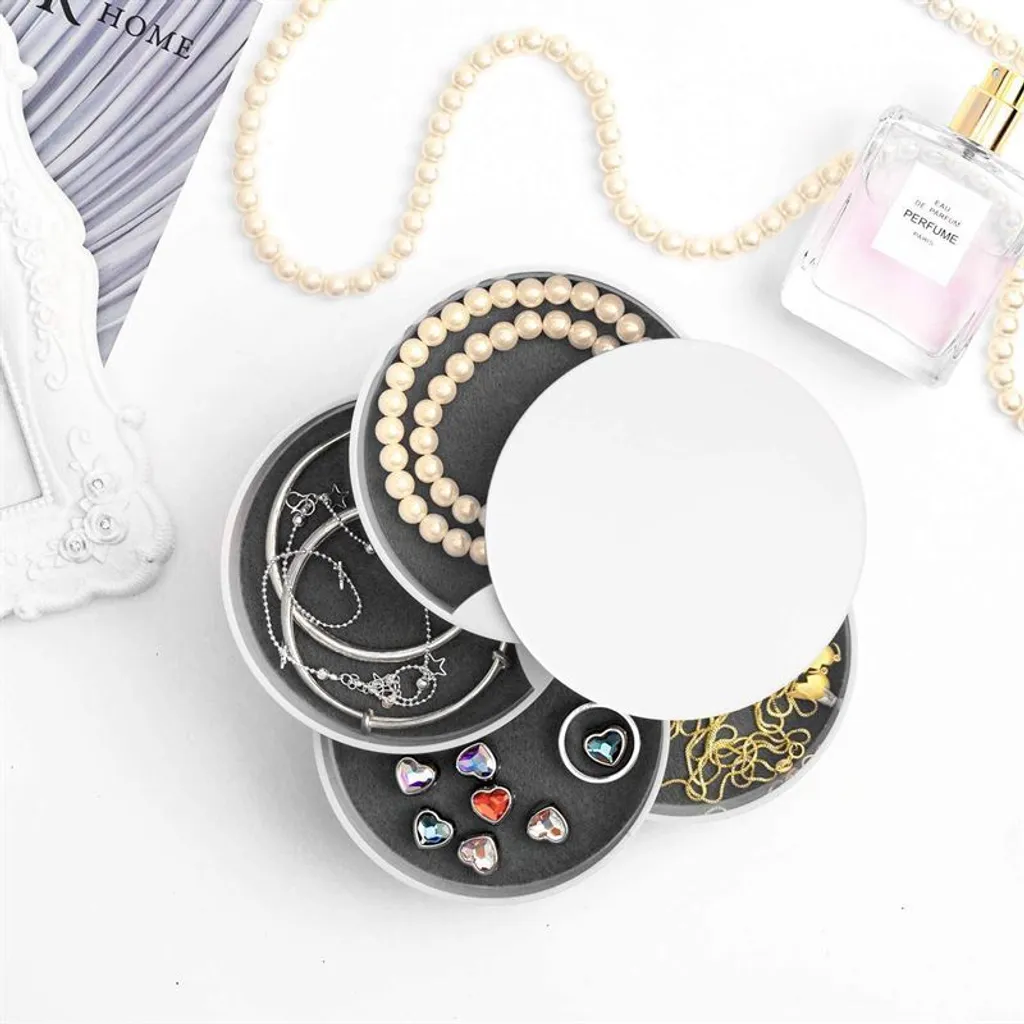 Rangement bijoux rotatif pour coiffeuse 4 compartiments blanc moderne - 9