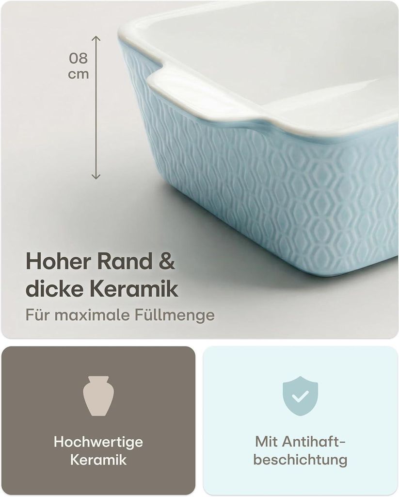 Auflaufform Groß Keramik Eckig Blau für Lasagne & Auflauf