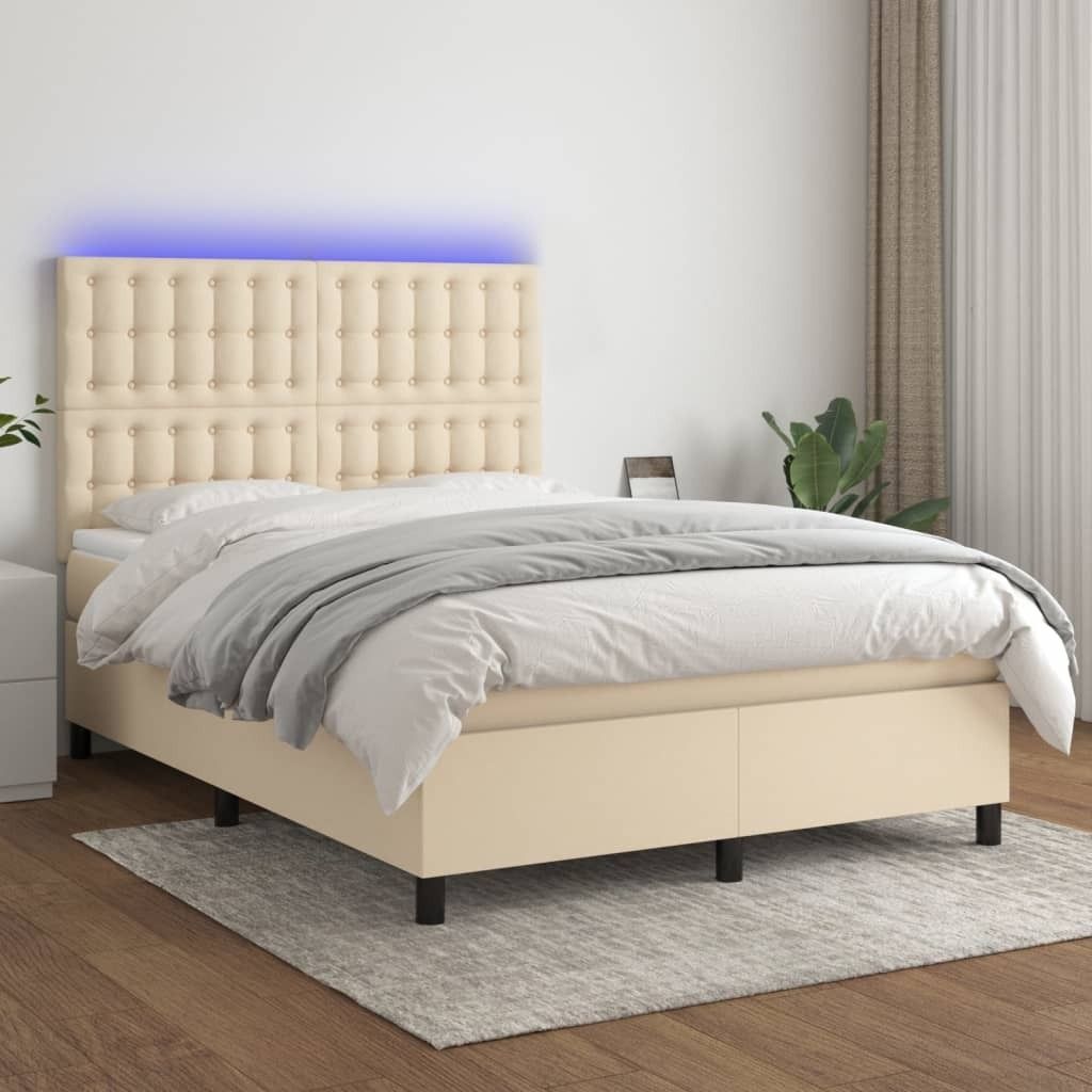 Maison Exclusive - Boxspringbett mit Matratze & LED Creme 140x200 cm Stoff