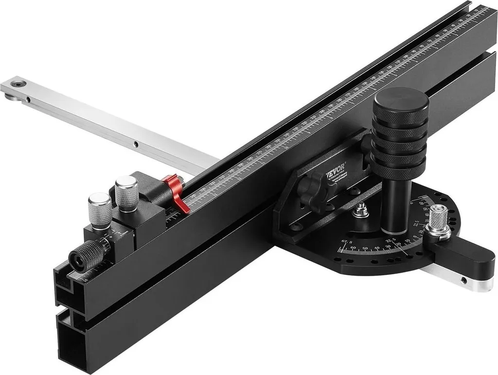 Misuratore di mitra di precisione, scanalatura standard 19 x 9,5 mm, misuratore di mitra per sega da tavolo in lega di alluminio con griglia da 45,7 cm, 15 arresti angolari, pistone a molla regolabile e disco rimovibile, per la lavorazione del legno