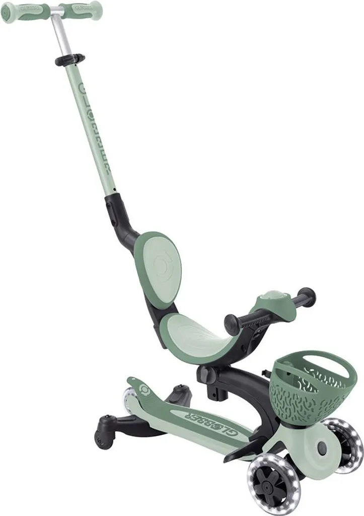 Globber Go Up Baby Light Vert - Siège Réglable et Roues LED Luminescentes