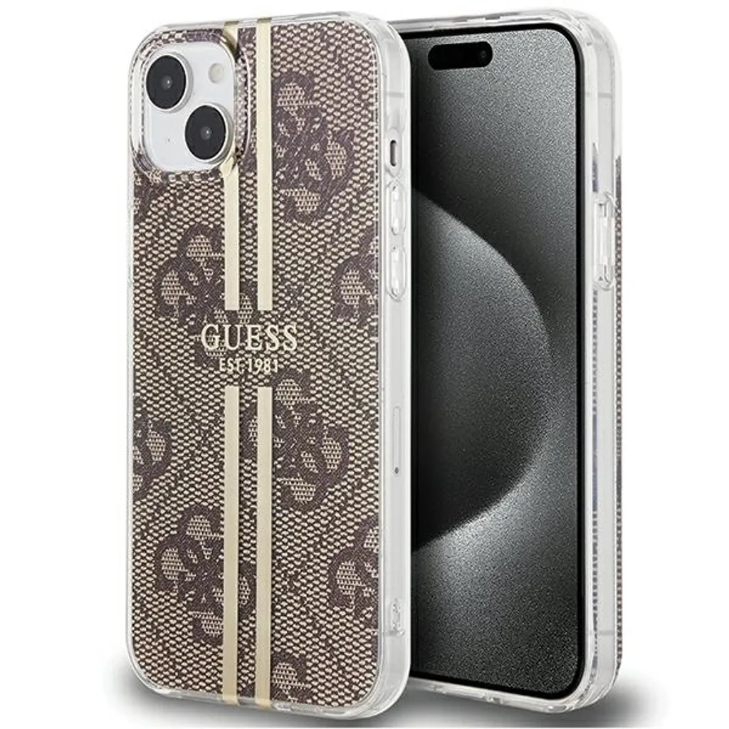 Guess Guhcp15Mh4Psegw Iphone 15 Plus / 14 Plus 6.7 Brązowy/Brown Custodia rigida Iml 4G Gold Stripe