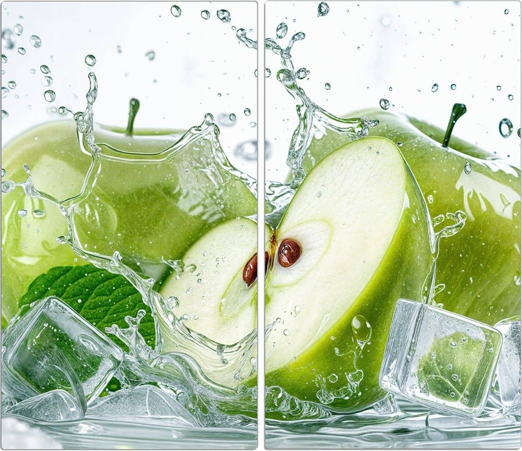 Spritzschutz Herdabdeckplatte Schneidebrett aus Glas Frische Äpfel Splash 2-Teilig (60x52cm)