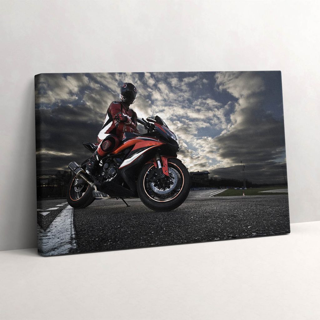 Mann auf einem Motorrad – Leinwandbild Wandbild – 60x40 cm – Leinwandbilder – Wandbilder – Schlafzimmer – Flur