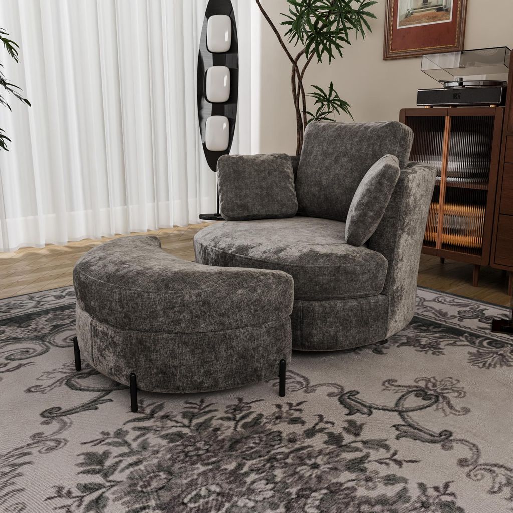 360°-Drehsessel – weich, fleckenresistent, kratzfest, atmungsaktiv & faltenfrei, Inkl. 3 Rückenkissen (2 Seiten-, 1 Lendenkissen),grau