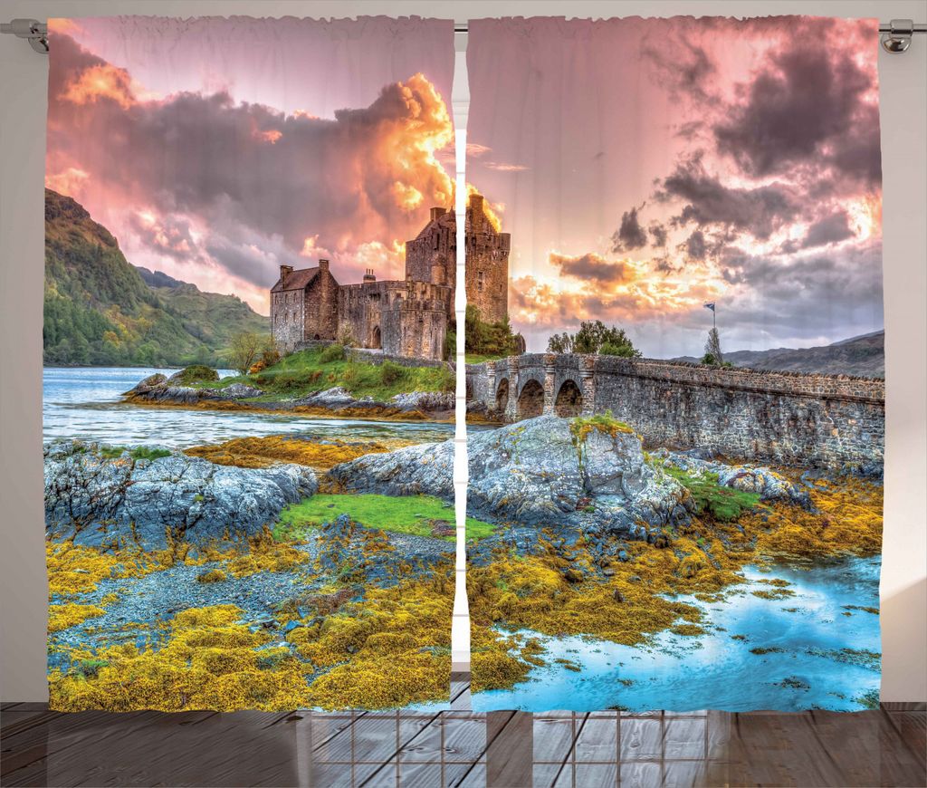 ABAKUHAUS Landschaft Rustikaler Vorhang, Princess Dream Castle, Wohnzimmer Universalband Gardinen mit Schlaufen und Haken, 280 x 245 cm, Mehrfarbig