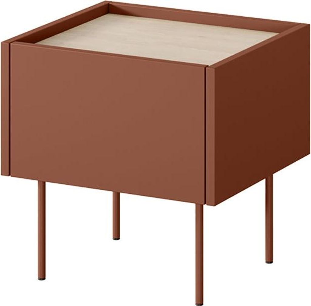 Desin Nachttisch mit Schublade – rote Keramik und Nagano-Eiche | 45x45x40cm