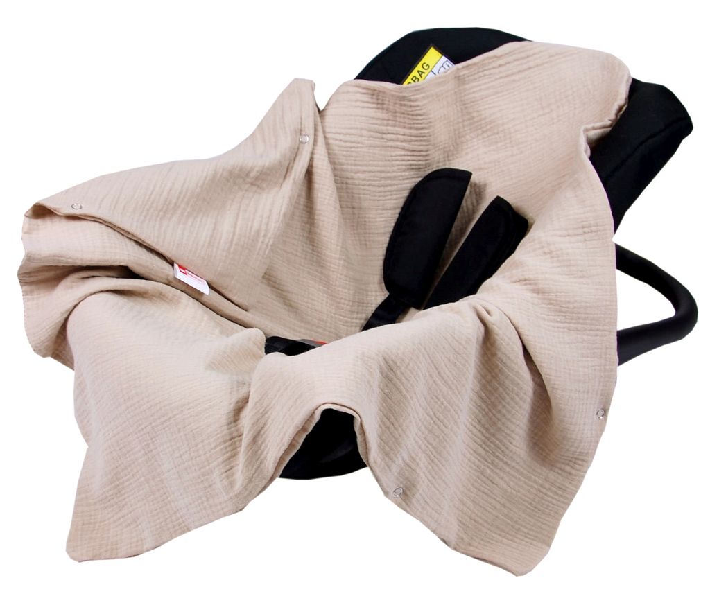 BabyLux Einschlagdecke Musselin 80x80 cm – Sommerdecke für Babyschale, Autositz & Kinderwagen – Atmungsaktiv & Weich – 100% Baumwolle - Beige