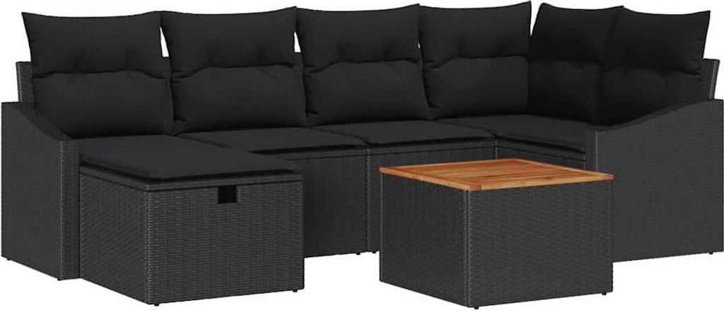 Gartensofa-set mit Kissen 7 pcs Schwarz Poly-Rattan