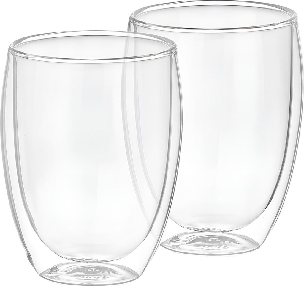 Cheffinger, Set 2 Doppelwandige Gläser 350ml Borosilikat für Getränke, Transparent