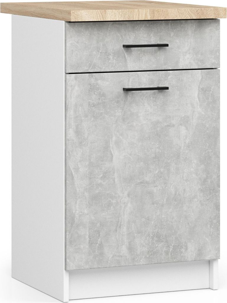 Küchen-Unterschrank mit Arbeitsplatte OLIWIA Weiß, Beton B50xH85xT46 cm