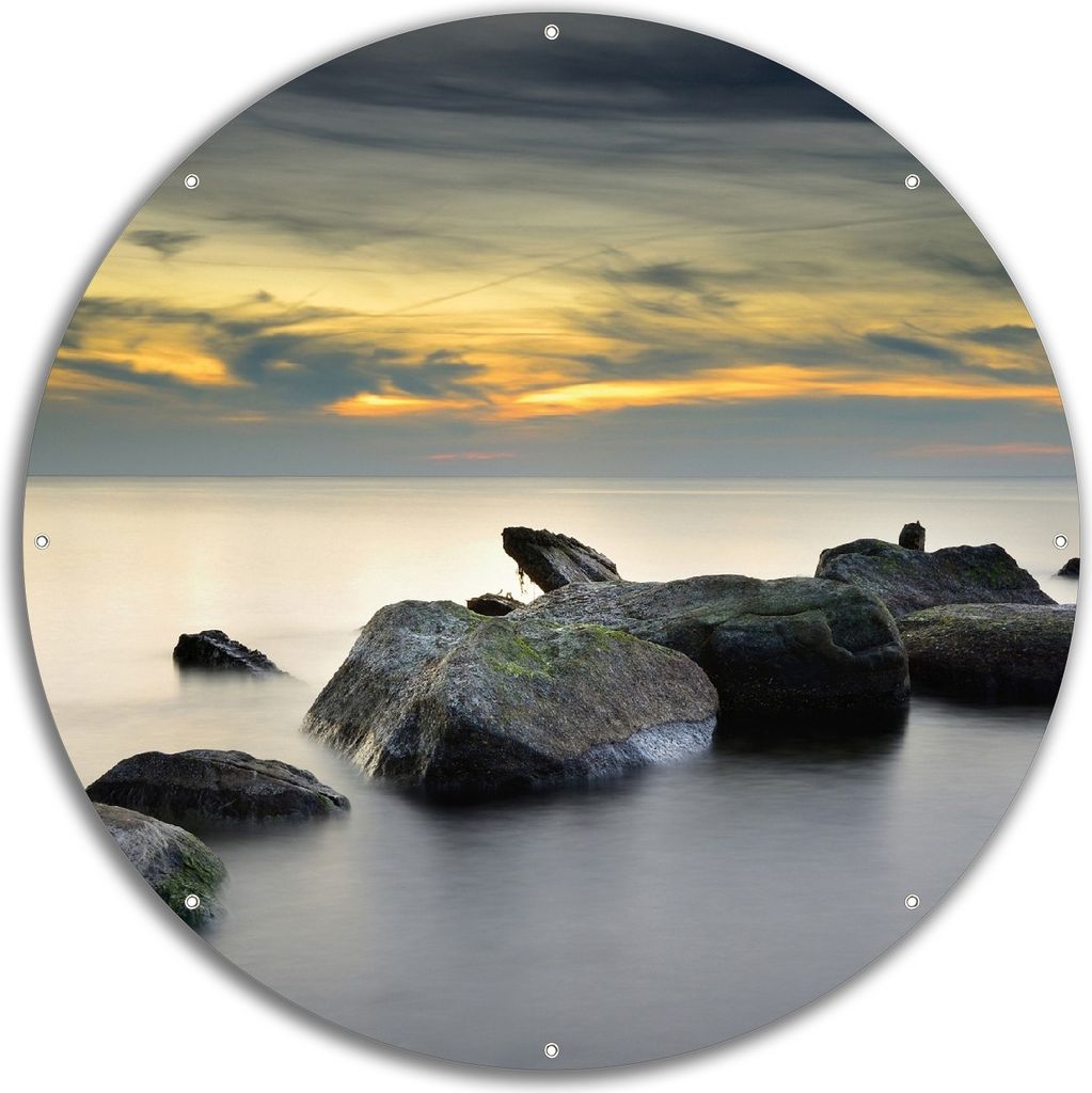 Wallario rundes Outdoor-Poster für Garten oder Balkon, Motiv Mystische Felsen im Meer, 60 cm Durchmesser
