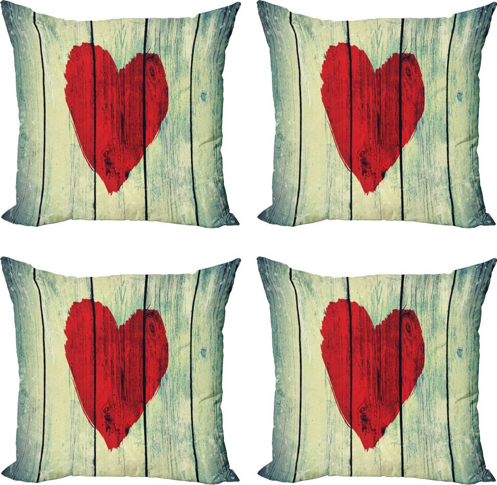 ABAKUHAUS Liebe Kissenbezug Set (4 Stück), Herz Holzwand, Moderner Doppelseitiger Digitaldruck, 60 cm x 60 cm, Rot Hellgrün
