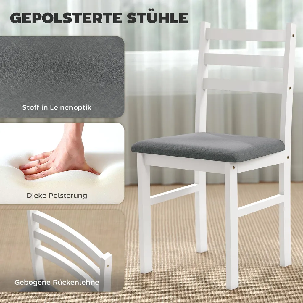 Table en Bois d'Hévéa et MDF Blanc - Table de Repas Stable et Durable