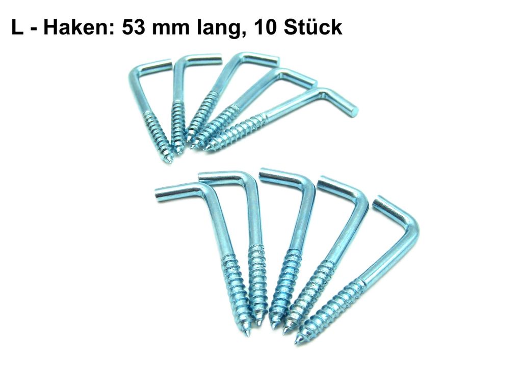 Schraubhaken L - Haken 53 mm lang 10 Stück verzinkt