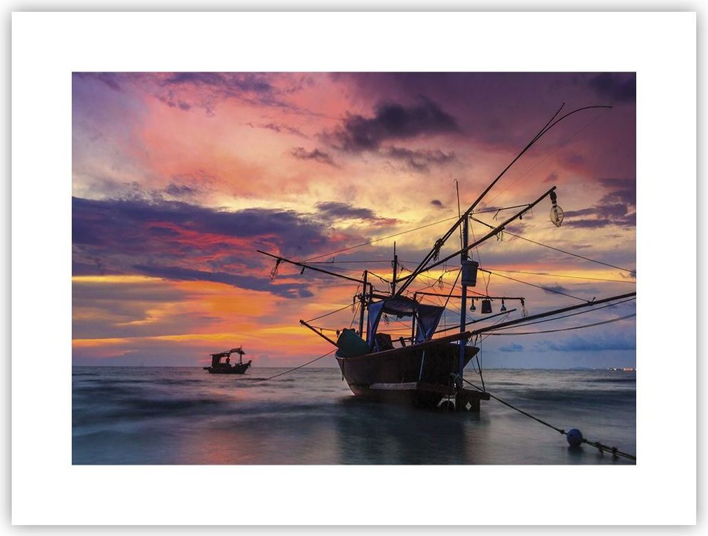Poster - Poster ohne Rahmen - Asien Boot Kutter - 40x30 cm - Wand Bild - Wanddeko - Wandbilder - Kunstposter - Wandposter - Bilder - Kunstdruck - W...
