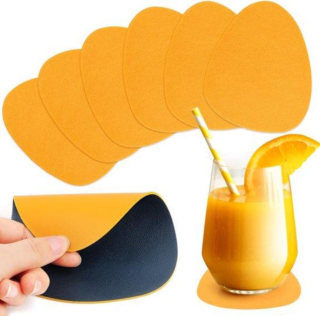 Leichtgewichts-Set aus Kunstleder und Kunststoff, Antislip und kratzfest, 6-teilig, rund, braun und orange, doppelte Seite, Schutzfunktion für Mö...