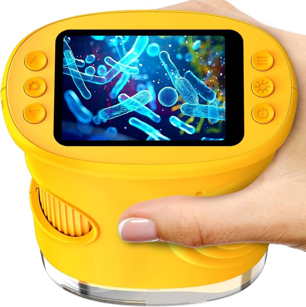 Mikroskop für Kinder, 1080P HD 2.0" Bildschirm Taschenmikroskop, Handy Digital Microscope LED Lights -Anschluss an PC, Mini-Mikroskop draussen Ges...