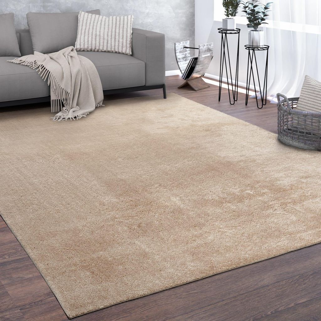 Teppich Kurzflor waschbar Unifarben Wohnzimmer schmutzabweisend Beige Rechteckig 100x200 | 100% Polyester | Florhöhe: 10 mm | pflegeleicht