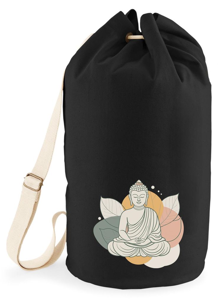 Huuraa Seesack Buddha Buddhismus 20 Liter Black Baumwolle Rucksack Geschenkidee
