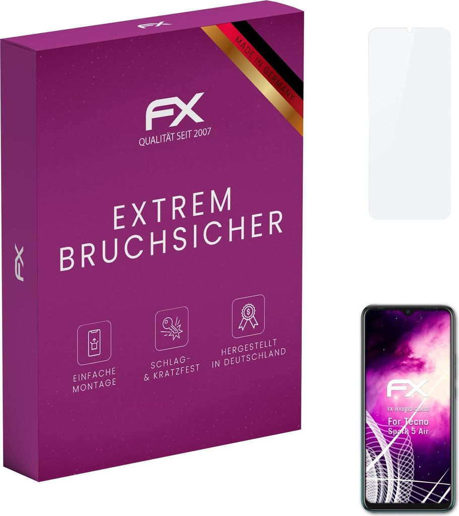 atFoliX FX-Hybrid-Glass Displayfolie kompatibel mit Tecno Spark 5 Air Glasfolie