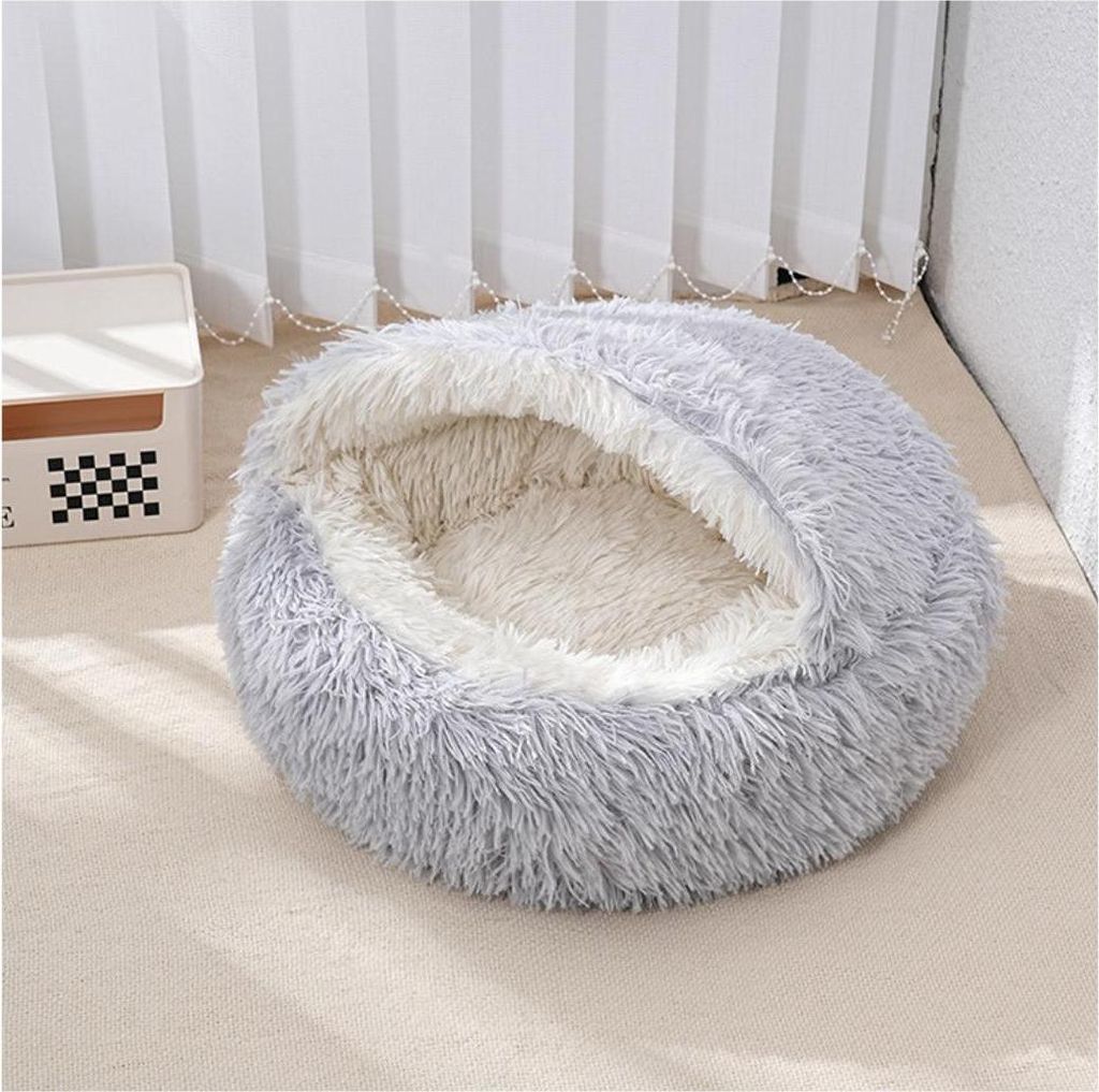 Livista Plüsch-Katzenbett – Katzenkorb – Super bequemes Katzenhaus – Halbgeschlossene Muschelform – Geeignet für