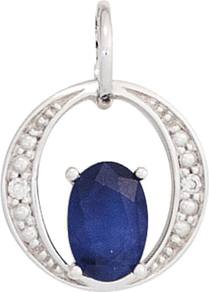Anhänger mit Saphir oval blau & 2 Brillanten 585 Gold Weißgold Damen