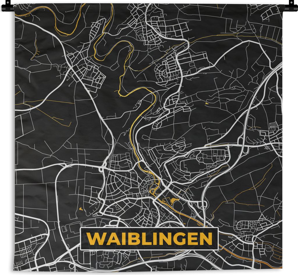 MuchoWow Wandteppich Wandbehang Karte - Waiblingen - Gold - Stadtplan - Deutschland 90x90 cm Tapisserie Dekoration Wandtuch - Wandaufhänger