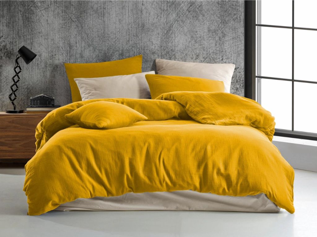 Musselin-Bettwäsche 140x200, 70x90 cm gelb