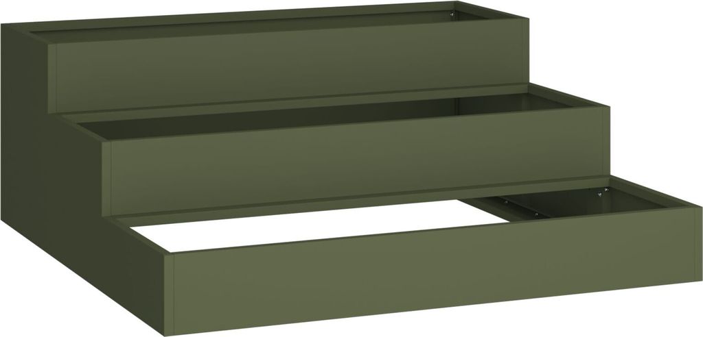Möbel Gartenpflanzer 3-Tier 90x90x35 cm Olivengrün Stahl - Beete 865837