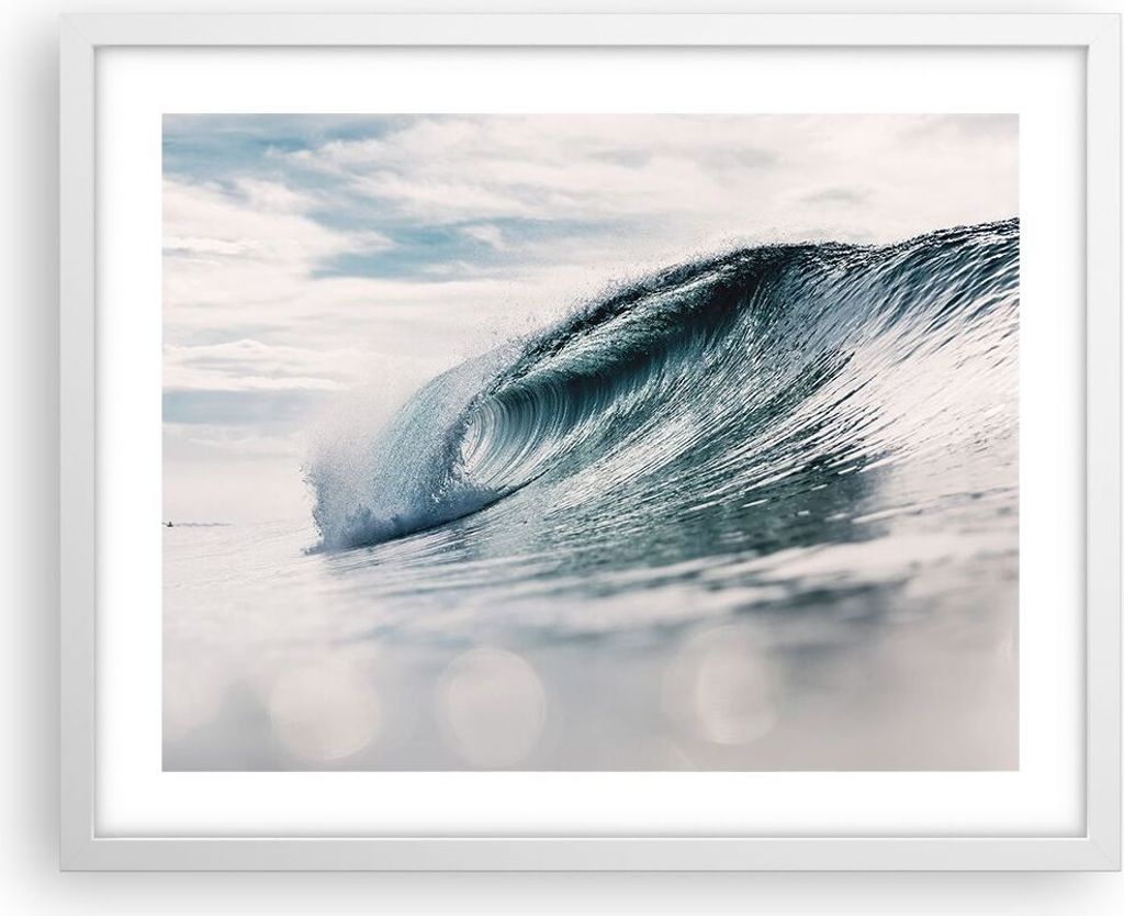 Gerahmtes Poster - Weißer Rahmen - Welle Meer Ozean - 50x40 cm - Wand Bild - Wanddeko - Wandbilder - Kunstposter - Wandposter - Bilderrahmen - Bil...