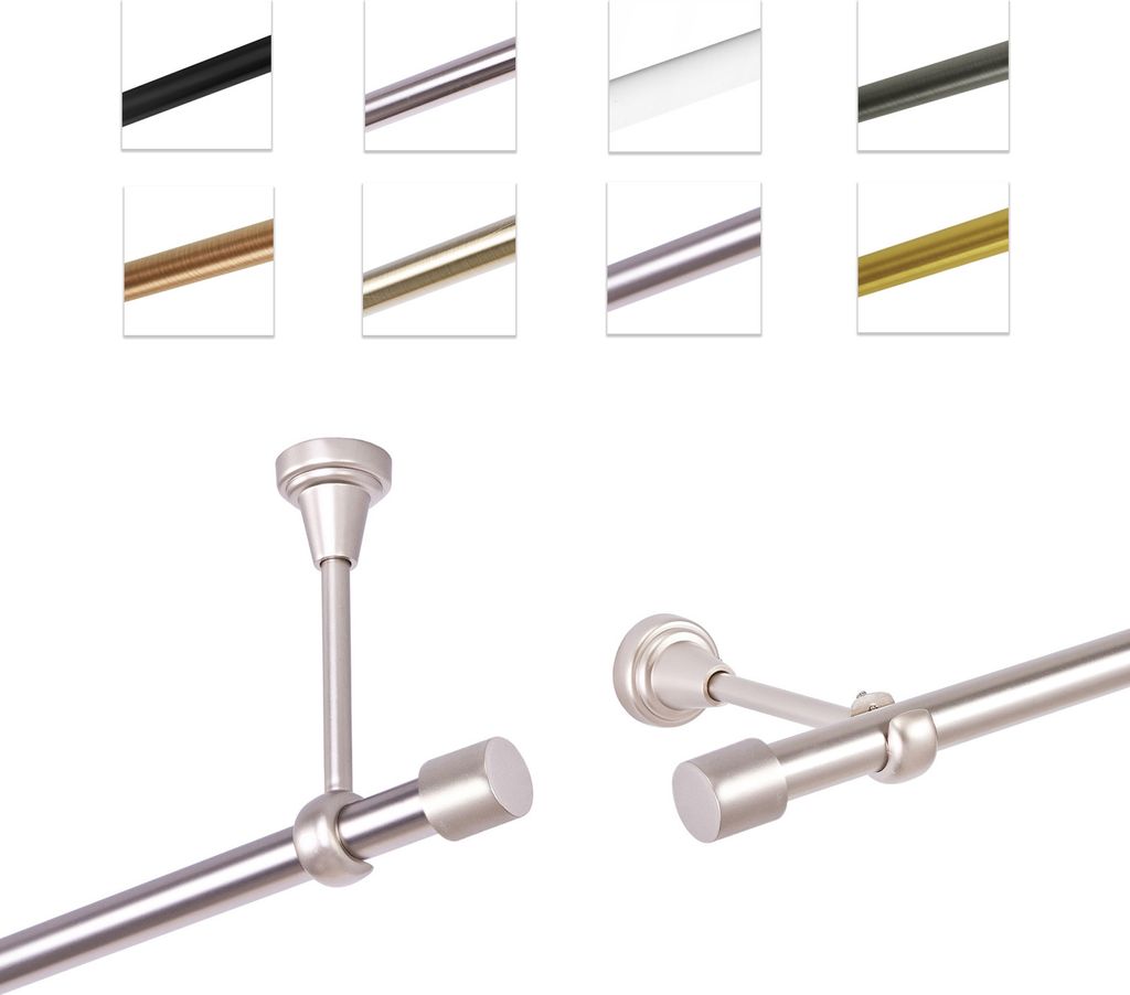 Gardinenstange Vorhangstange 19 mm mit Endkappen, einfache Montage, Wand, 1-läufig, Chrom Matt, 120 cm