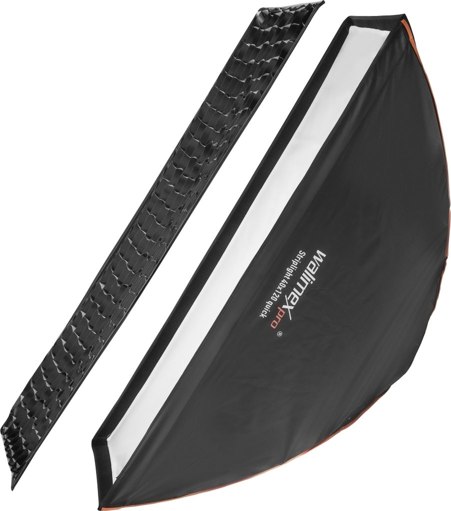 Walimex pro Studio Line Striplight Softbox 40 x 120 cm, Soft Box inkl. Diffusor, Lichtformer 360° drehbar, faltbar, schneller Aufbau, für Studiob...