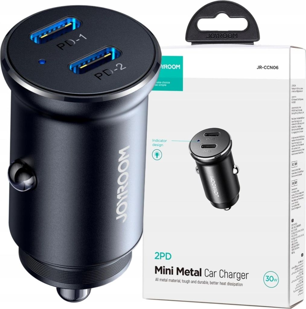 JOYROOM Car Charger Joyroom JR-CCN06, 30W, 3A, 2 x USB-C, Image du produit 