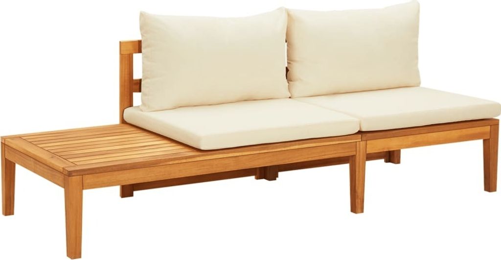 Gartenbank mit Tisch & Cremeweißen Kissen Massivholz Akazie
