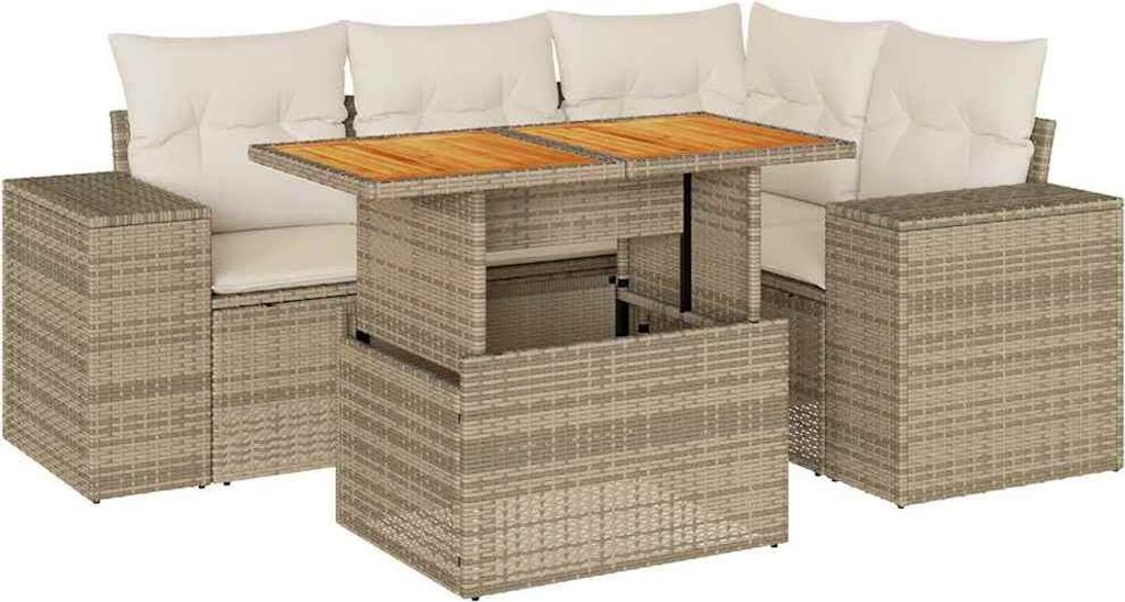 "2026 MODERNE" 5-tlg. Garten-Lounge-Set - elegantes Design - Sitzgruppe/Gartengarnitur - mit Kissen Beige Poly Rattan - Terassenmöbel NeuMöbel491364