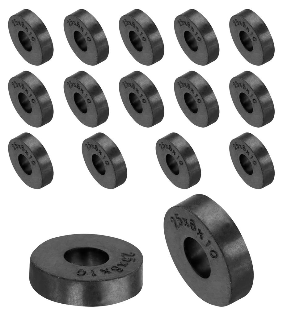 16 Gummiringe/Distanzstücke, 25 mm Außendurchmesser, 10 mm Innendurchmesser, 6 mm Höhe, runde Antivibrations-Distanzstücke, Gummibuchsen, Tüll...