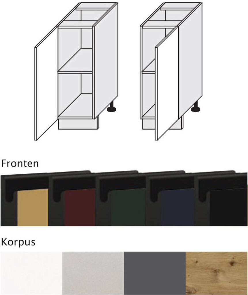 Küchenunterschrank VELDEN 30x50x82cm grifflos super matt Farbe Korpus weiß Front black super mat (VE-D1D/30)