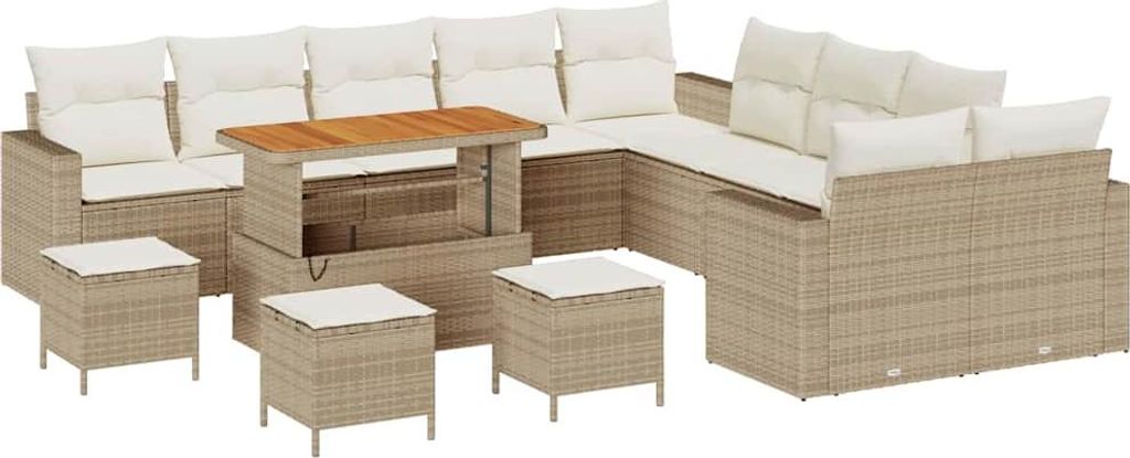 vidaXL Gartensofa-set mit Kissen 18 pcs Beige und Creme Poly-Rattan