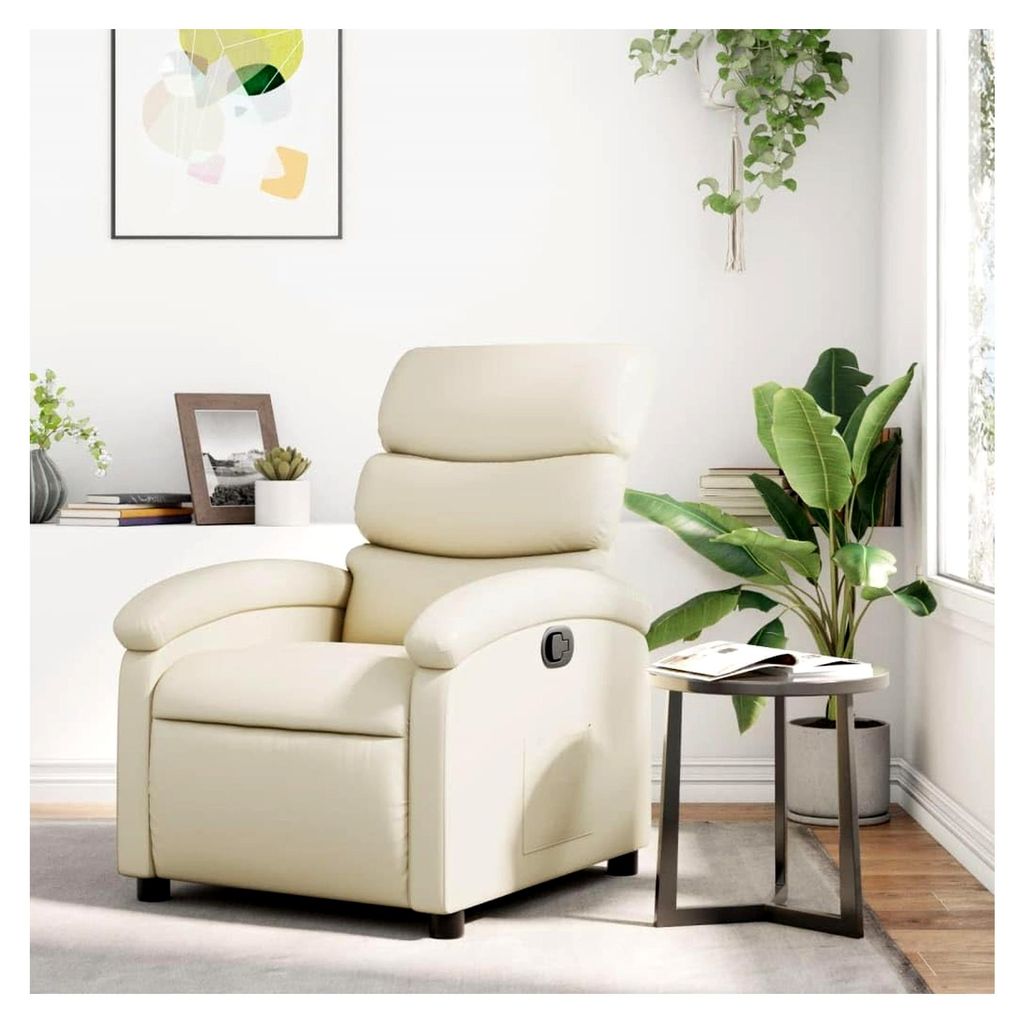 Relaxsessel Creme Kunstleder Lesesessel Bequemer Sessel Mit Schlaffunktion Ohrensessel