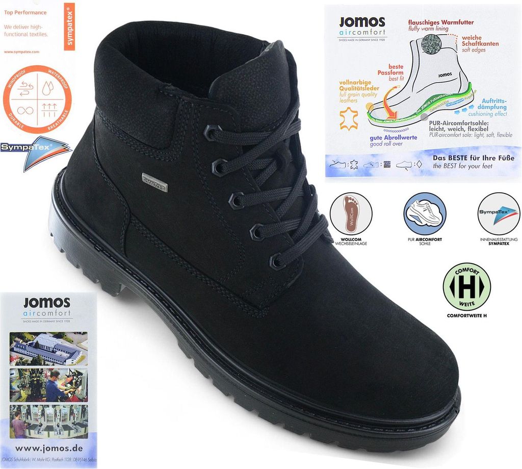 JOMOS Alpina Boots - Herren Stiefel Schuhe - Leder Schwarz 456807-476-000 , EU 41 UK 7.5