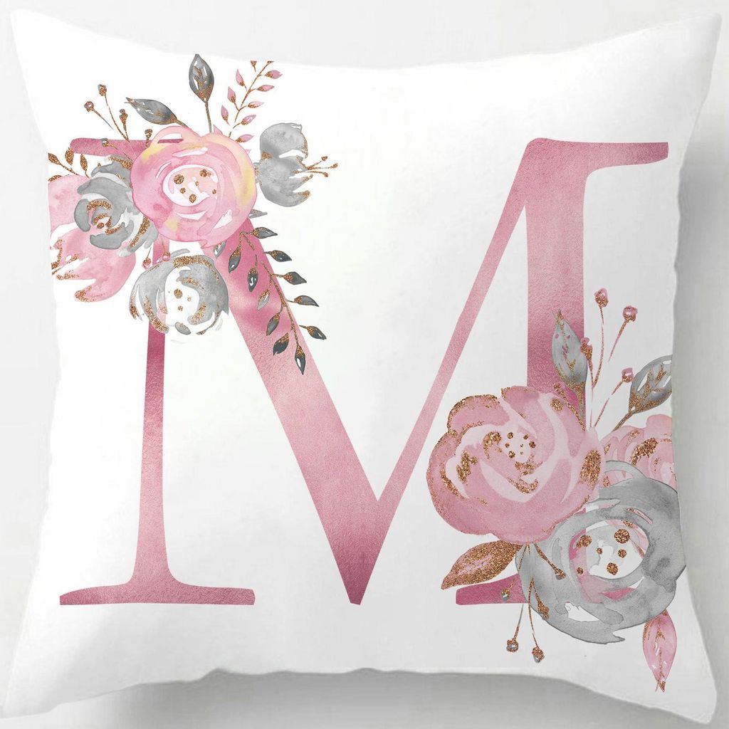 Kissenbezug 40x40 cm, rosa mit Buchstaben, Dekokissen für Sofa, Sessel, Wohnzimmer, Schlafzimmer