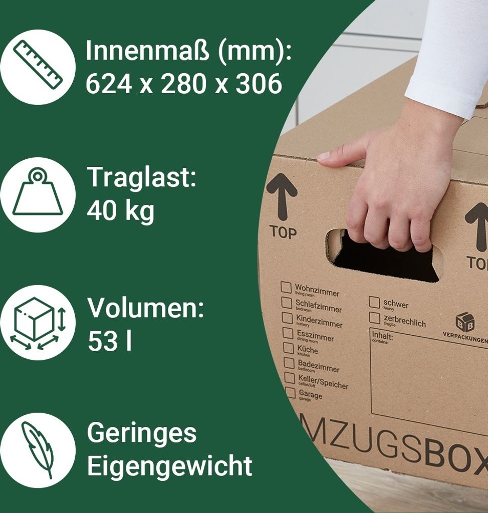 20 x Umzugskarton Smart 40 kg Traglast stabile Umzugskiste Produktbild 3