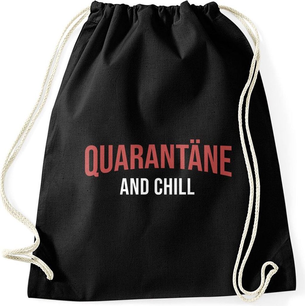 Turnbeutel Quarantäne and chill Parodie Serien streamen Virus zuhause bleiben Gymbag Moonworks schwarz unisize